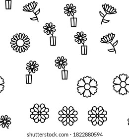 Chrysanthemum Flower Vector Seamless Pattern Thin Line Illustration