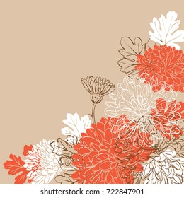 Chrysanthemum flowers angular template for greeting card or wedding invitation