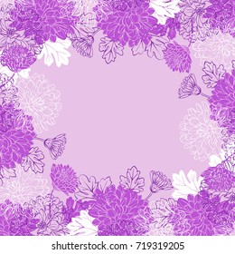Chrysanthemum flowers frame for greeting card or wedding invitation