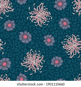 Chrysanthemum Flowers Garden Vector Seamless Pattern