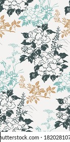 chrysanthemum flowers japanese chinese design sketch ink paint style seamless