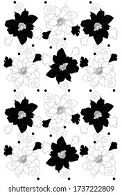 Chrysanthemum flowers pattern. Black and white. Vector