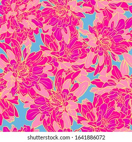 Chrysanthemum flowers pattern vector. Hand drawn botanical background illustration. Floral design print for textile.