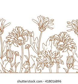 Chrysanthemum flowers seamless border.