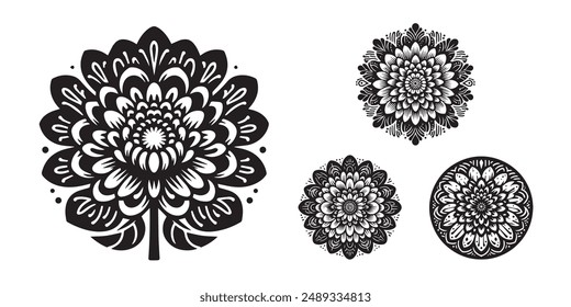 crisantemo, conjunto de flores. Conjunto de iconos. Era un Paquete de plantas ornamentales con flores. Ilustración botánica para una etiqueta, floristería, App móvil, diseño. Estilo lineal, trazo editable