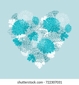 Chrysanthemum flowers in shape of heart for greeting card or wedding invitation