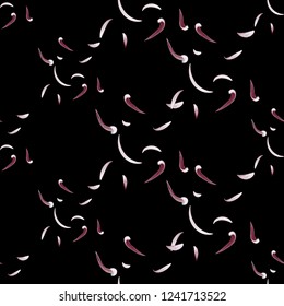 Chrysanthemum flying petals pattern. Vector seamless background. Elegant decoration on black backdrop. Pastel colored hand drawn illustration.