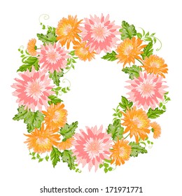 Chrysanthemum garland composition.  Vector illustration.