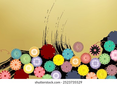 Fondo de patrón japonés de oro de crisantemo