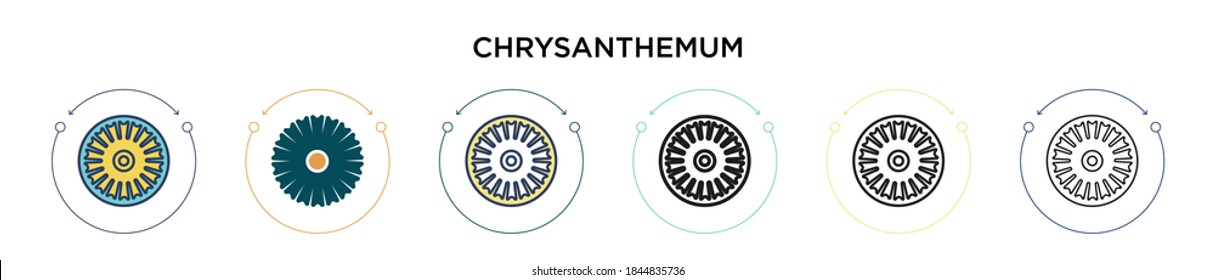Chrysanthemum icon in filled, thin line, outline and stroke style. Vector illustration of two colored and black chrysanthemum vector icons designs can be used for mobile, ui, web