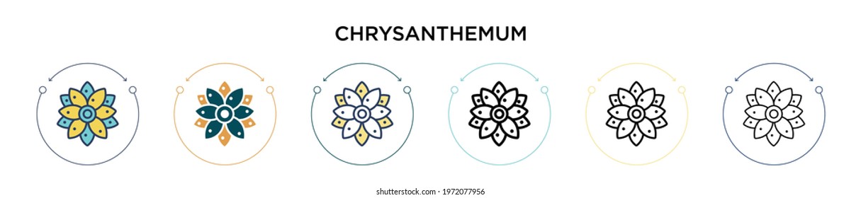 Chrysanthemum icon in filled, thin line, outline and stroke style. Vector illustration of two colored and black chrysanthemum vector icons designs can be used for mobile, ui, web