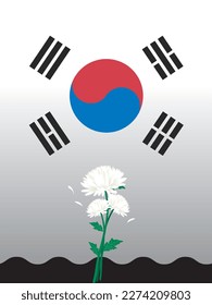 Chrysanthemum and Korean flag Taegeukgi