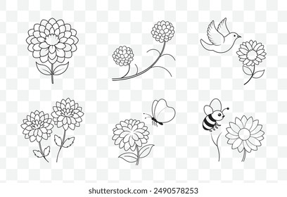 Chrysanthemum Line Art Vector Set