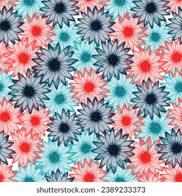 Chrysanthemum naive summer endless rapport. Rudbeckia daisy blossom with transparent petals. Doodle garden flowers fabric design. Girlie botanical rapport.