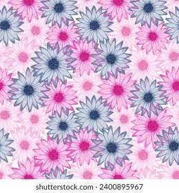 Vector naive de crisantemo sin fisuras. La margarita de camomila florece con pétalos transparentes. Flores de jardín creativas estampadas textiles. Una relación natural sutil.