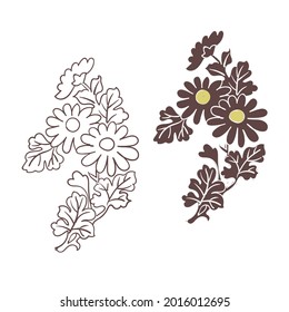 chrysanthemum nature view vector sketch illustration japanese chinese oriental line art card