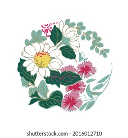 chrysanthemum nature view vector sketch ilustración japones chinesa oriental line art card