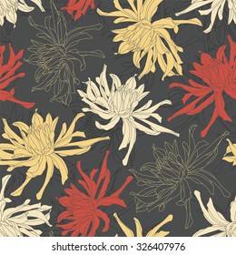 chrysanthemum on a black background in seamless pattern