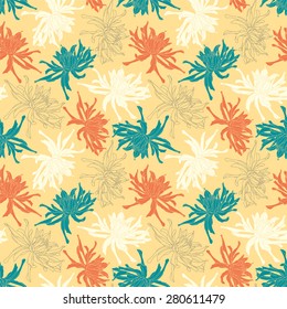 chrysanthemum on a yellow background in seamless pattern