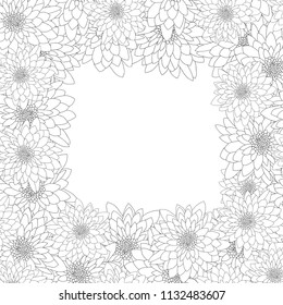 Chrysanthemum Outline Border isolated on White Background. Vector Illustration.