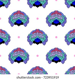 Chrysanthemum outline vector colorful pattern with dots.