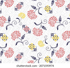 Chrysanthemum pattern with geometric motifs vectorel design floral style
