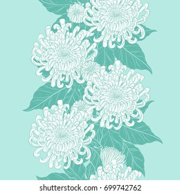 Chrysanthemum Pattern On Green Backgroundflower Wallpaper Stock Vector