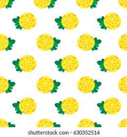 CHRYSANTHEMUM  PATTERN
Simply graphic yellow chrysanthemum with green leaves arranged in seamless pattern on the white background.