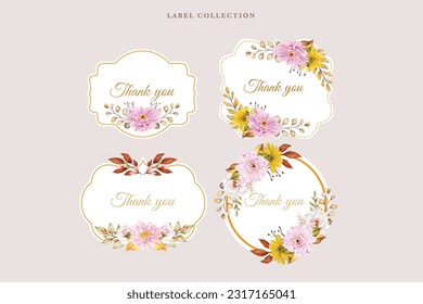 chrysanthemum and rose floral label illustration