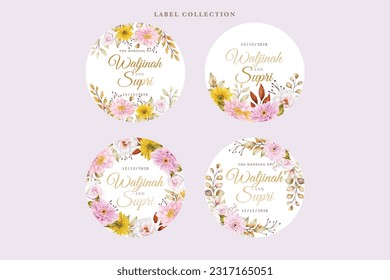 chrysanthemum and rose floral label illustration