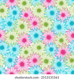 Chrysanthemum rustic vector endless rapport. Rudbeckia daisy bloom with transparent petals. Creative garden flowers linen pattern. Subtle botanical rapport.