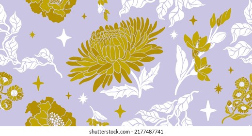 El crisantemo es un patrón floral sin fisuras. Fondo floral vintage de textura a mano.