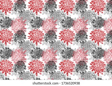 chrysanthemum seamless  linear pattern and background, vector EPS 10 flowers pattern, textile fabric print