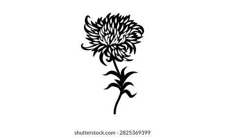 Chrysanthemum symbol, black isolated vector silhouette