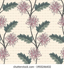 Chrysanthemum Trailing Branches Vector Seamless Pattern