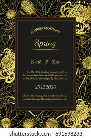 Chrysanthemum wedding card on black  background