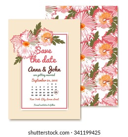 chrysanthemum wedding invitations in vintage style. Ideal for wedding decoration. Vector illustration