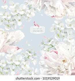 Los crisantemos y la composición floral de Apple florecen.  Fondo vectorial de flores en color agua para tarjetas de felicitación, invitaciones a boda, decoración, carteles, banners, ventas