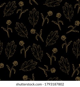 chrysanthemums, asters seamless pattern. Floral background hand-drawing sketch, outline.