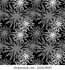 Chrysanthemen. Abstrakter schwarz-weißer HintergrundNahtloser Hintergrund für Stoffe, Textilien, Verpackungen und Tapeten. Vektorgrafik