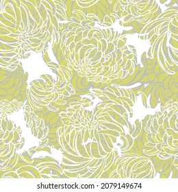 Chrysanthemums on white background. Seamless vector pattern. Floral background. Perfect for design templates, wallpaper, wrapping, fabric and textile.