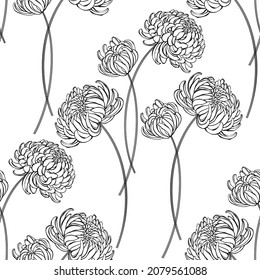 Crisantemo sobre fondo blanco. Patrón vectorial sin cable. Fondo floral. Perfecto para plantillas de diseño, papel pintado, envoltura, tela y textil.