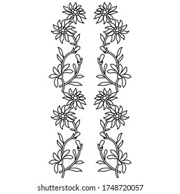 Chrysanthemums, ornament, freehand drawing black line on white background, coloring for children, print for coloring book, use for coloring with watercolors, gouache, markers or colored pencils
