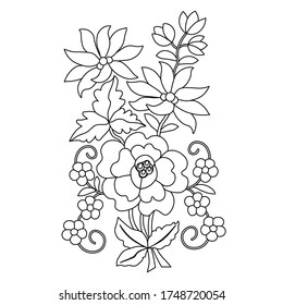 Chrysanthemums,  peony, freehand drawing black line on white background, coloring for children, print for coloring book, use for coloring with watercolors, gouache, markers or colored pencils