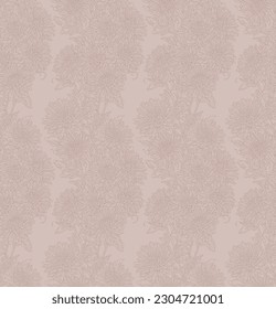 Chrysanthemen nahtlose Muster in hellbrauner Taupe-Farbe, handgezeichnete Tapeten-Tapeten für Druck, Deckel, Stoff, Umhüllung, Verpackungspapier, Verpackung, Kosmetik, Schönheitsprodukte