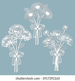 chrysanthemums. set template for laser cutting and Plotter. Flowers, leaves for decoration. Vector illustration. Sticker set flowers. plotter and screen printing.