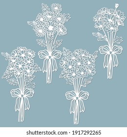chrysanthemums. set template for laser cutting and Plotter. Flowers, leaves for decoration. Vector illustration. Sticker set flowers. plotter and screen printing.
