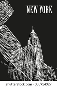 Chrysler building, New York skylines, USA. Ink sketch, hand drawing, mixed media. svg