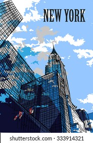 CHRYSLER BUILDING, NEW YORK, USA: Chrysler building and skyscrapers, hand drawn sketch, vector. svg