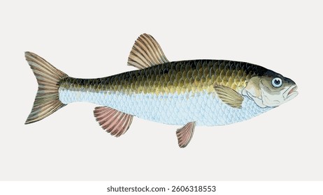 Chub sticker, fish vintage illustration, vector element. 